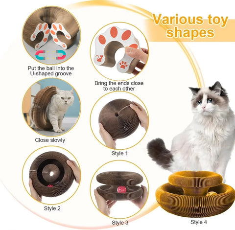 Magic Cat Scratch Organ Board Cat Toy with Ball Cat Grinding Claw Cat Climbing Frame Kitten Round Corrugated Cat Scratching Toy PawsnHeart